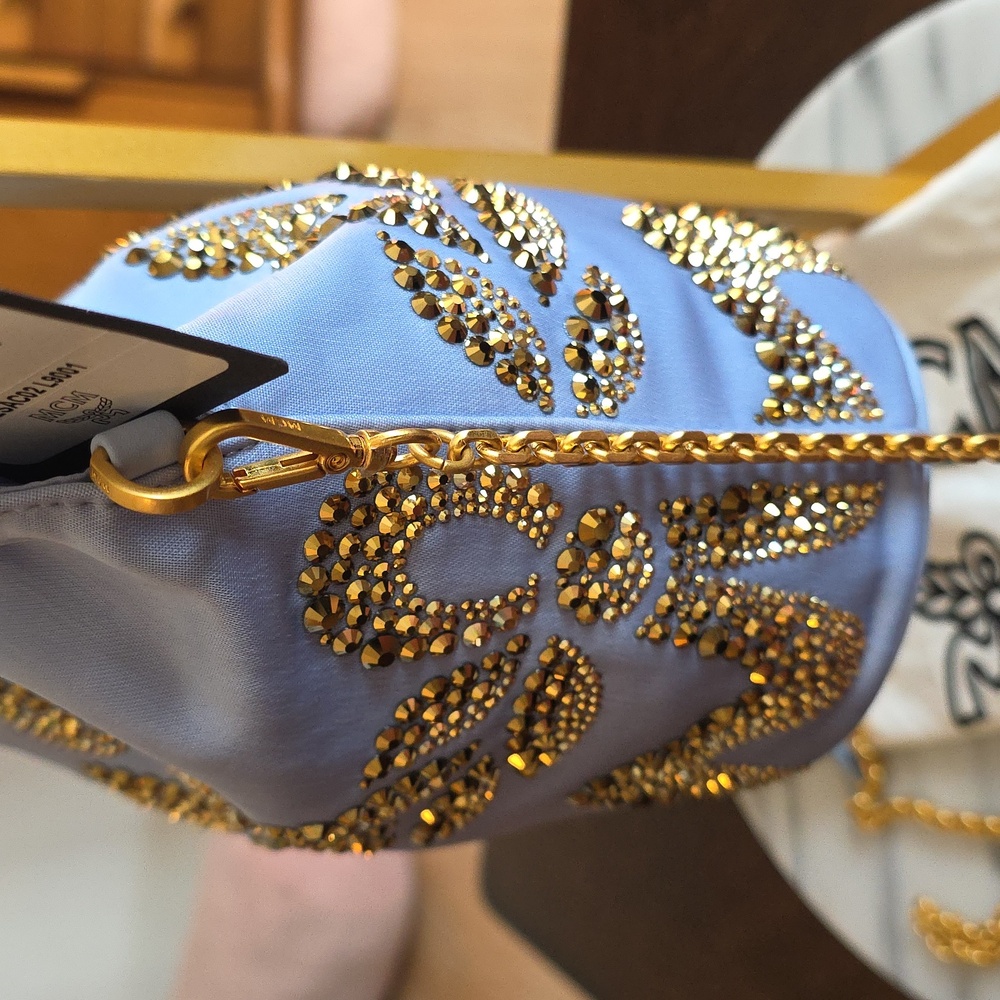 MCM Light Blue Mini Bucket Bag with Gold Sequin Embellishment - Picture 8 of 16